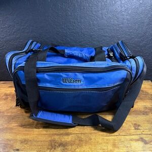VTG Wilson Blue Black Duffel Bag Gym Travel Sports Gear Duffle Carry On